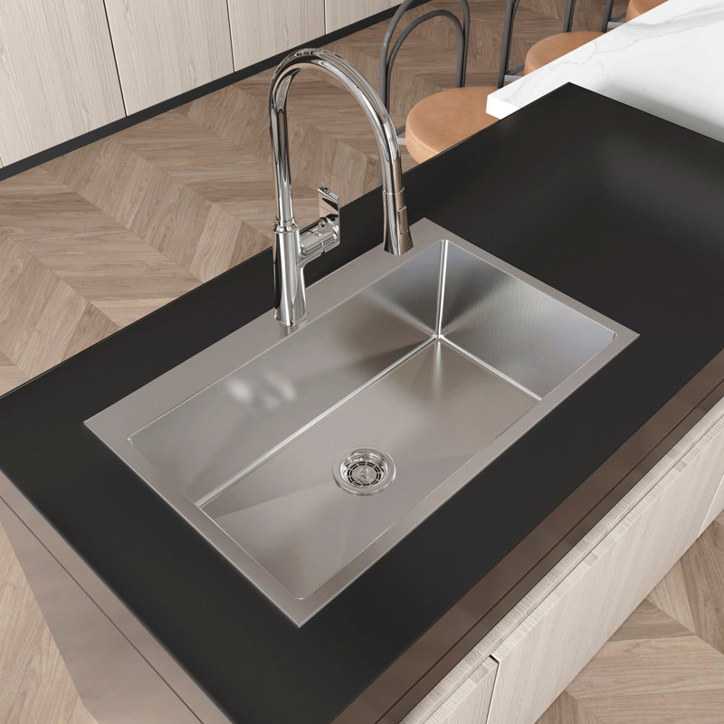 Stainless Steel Kitchen Sink, Single Bowl, Overmount Handmade Sink In Brushed Nickel, With Us Standard Drain And Hook