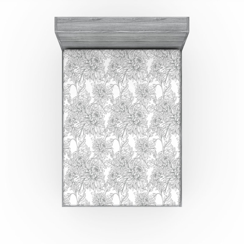 Ensemble de 2 draps-housses Ambesonne, Gris pâle, blanc / floral, Drap-housse grand