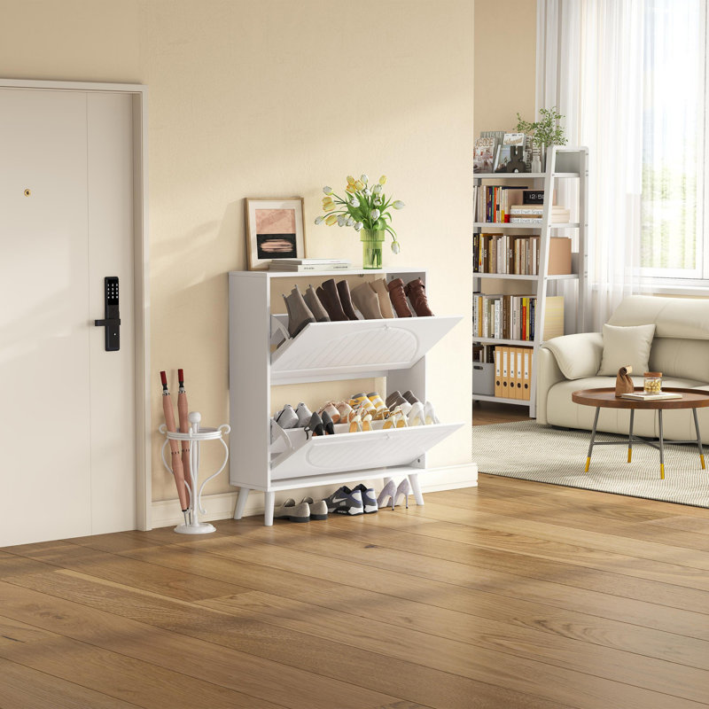 Armoire de rangement, armoire à chaussures étroite avec pieds en bois massif et ensemble anti-basculement pour petits espaces