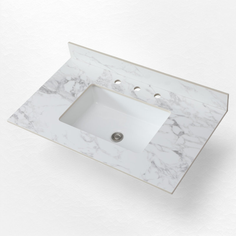 37" Rectangular Single Bathroom Vanity Top With Sink, 8" Widespread
