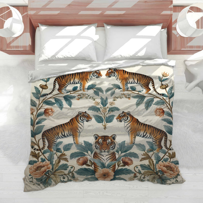 Édredon Tigers avec motif floral, Grand lit