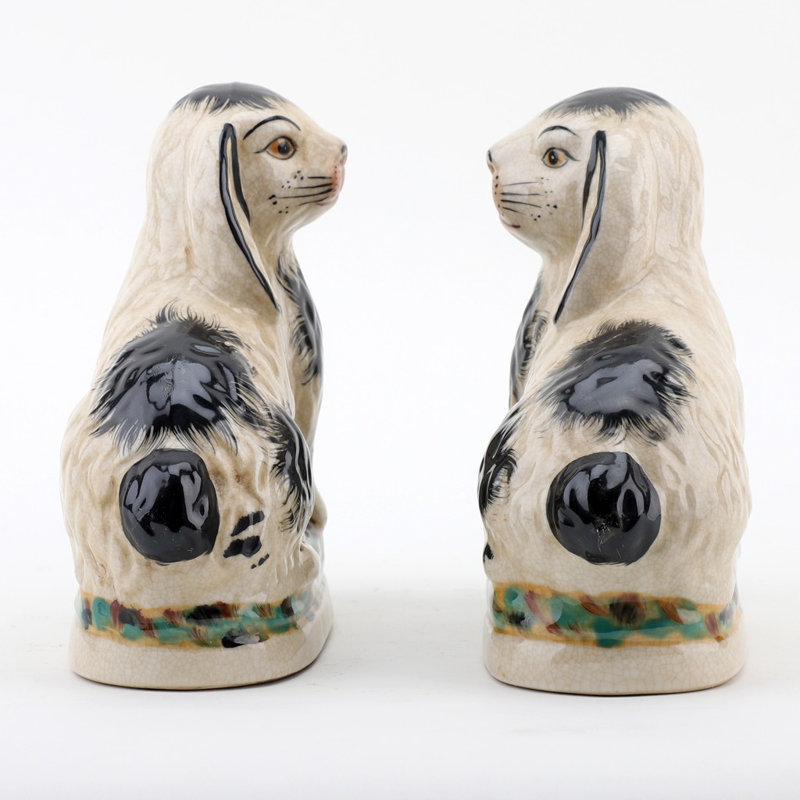 Small Staffordshire Bunny Hares Figurine, Cream/Black, 6.5" H x 6" W x 3" D