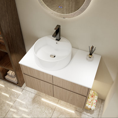 32" Wall-Mounted Bathroom Vanity with Ceramic Sink and Soft-Close Doors