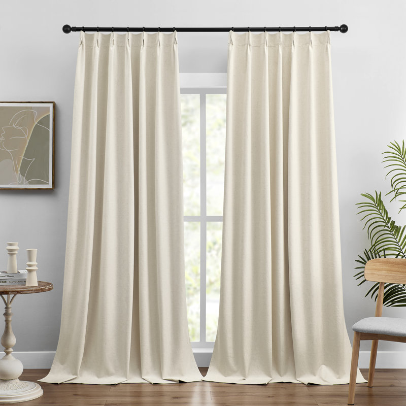 Panneaux de rideaux isolants 100% occultants en mélange de lin à plis pincés Écru (ensemble de 2), 40"W x 96"L, Ecru