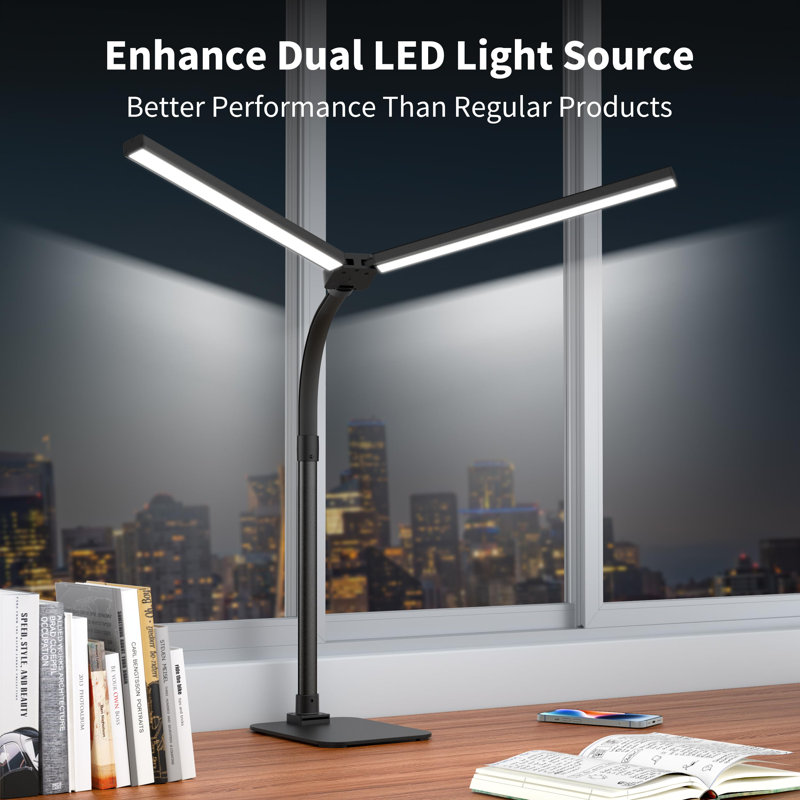 Desk Lamp Architect Task Dual Head Modern Flexible Gooseneck Tall Dimmable Light For Home Office, 5 Color Modes,Remote Control, 1500Lm 24W Extra Bright Lighting