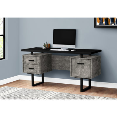 Mobilier de bureau personnel - Bureau d'ordinateur de 60 po, stratifié de béton noir et gris, métal, avec rangement et tiroir classeur pour une utilisation fonctionnelle