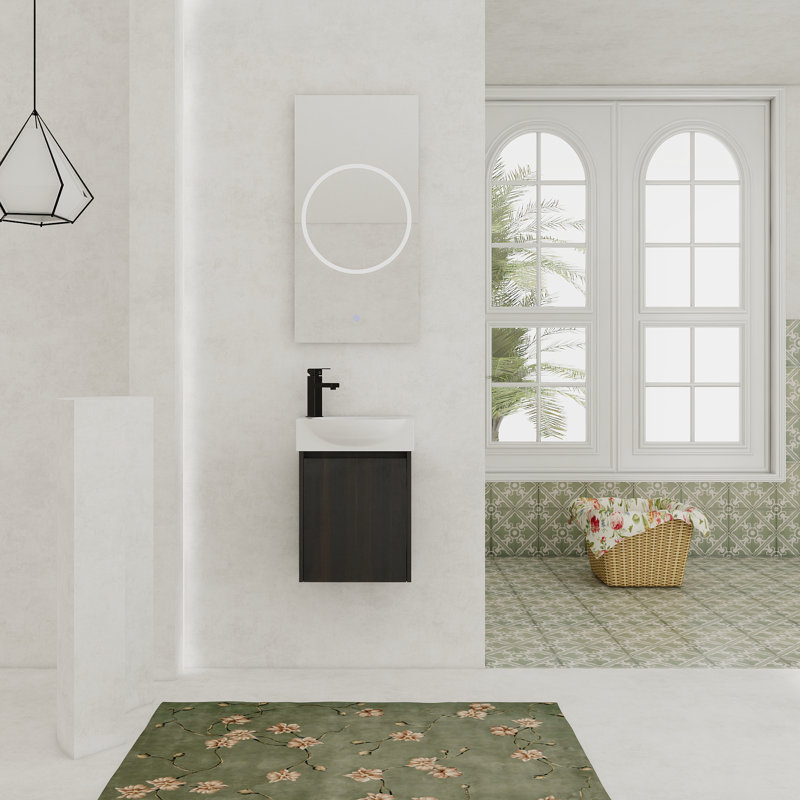 Ensemble de meuble-lavabo de salle de bain 16 po pour petit espace, petit meuble-lavabo moderne avec lavabo en céramique, ensemble d'armoires pour petit lavabo de salle de bain, noir