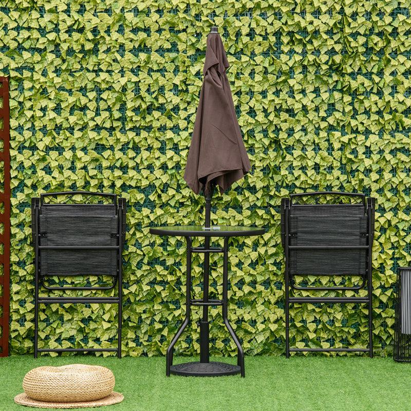 Ensemble de salle à manger d'extérieur 4 pièces avec parasol ajustable, chaises pliantes et table en verre trempé, Black