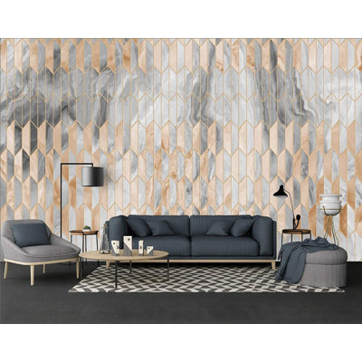 Papier peint amovible moderne à motif géométrique doré et marbre noir