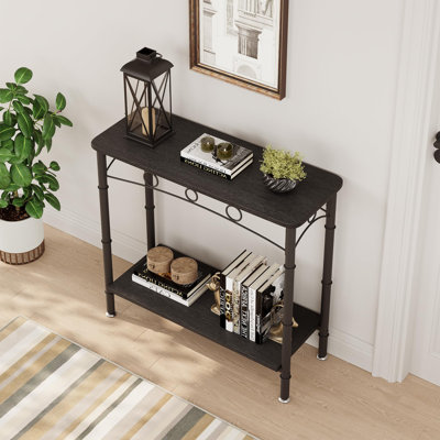 2 Tier Entryway Table, 31.5" Console Tables With Storage, Retro Sofa Table With Metal, Industrial Behind Couch Table
