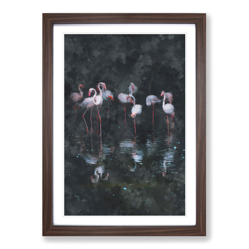 Reflection of Flamingos - Picture Frame Graphic Art Print, 87cm H x 62cm W x 2cm D, Walnut Framed