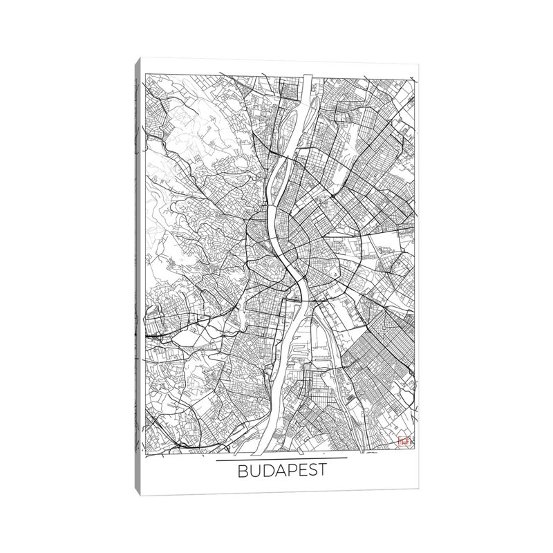 Budapest Minimal Urban Blueprint Map by Hubert Roguski - Wrapped Canvas Print, 20.32 cm H x 30.48 cm W