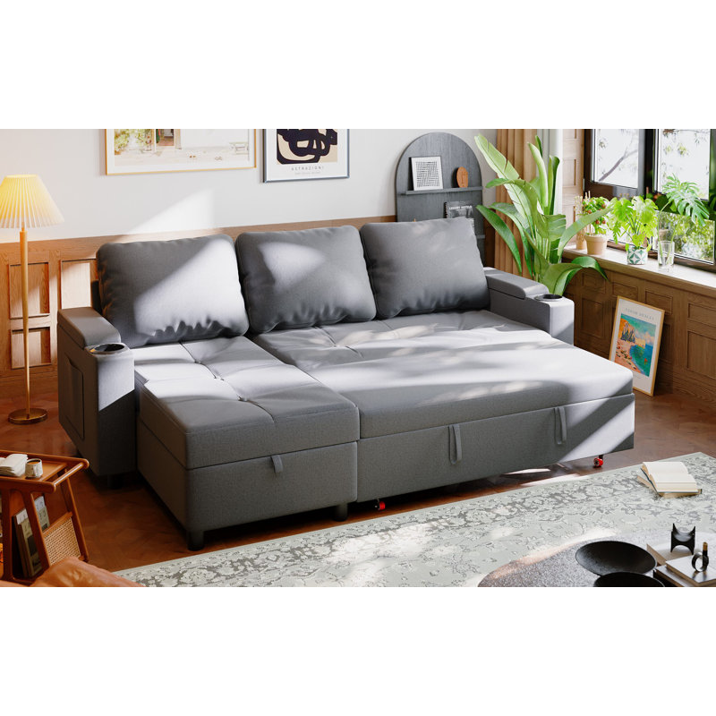 3 Seater Linen Blend Sofa Bed, Dark Grey Linen Blend