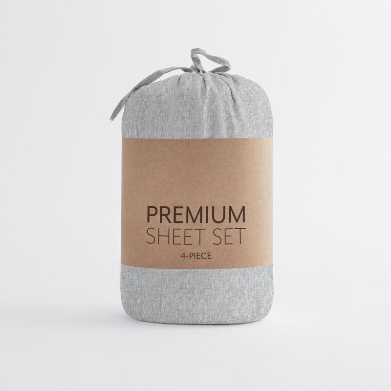 Light Gray Chambray Style Queen Microfiber Bed Sheets Set