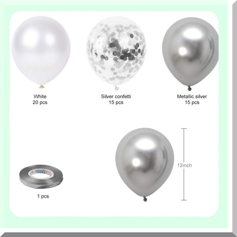 Silver and White Balloon Set for Party Decorations