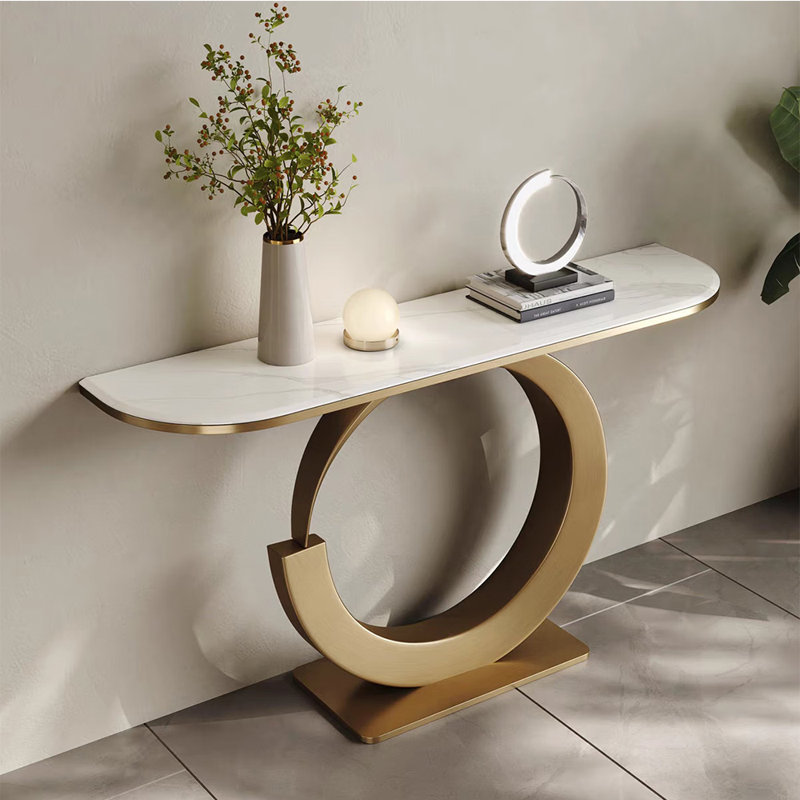 Console en métal de style moderne et simple, H 31,5 po x l 62,9 po x P 11,8 po, Doré