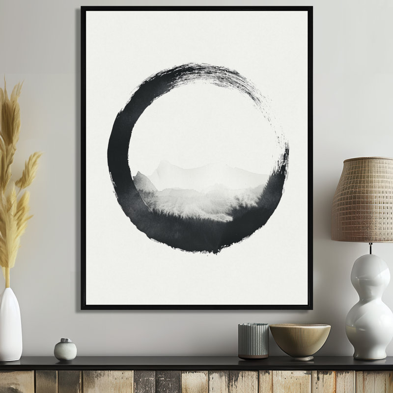 Neutral Round Canvas, Circle Minimalist Wall Art, Konevsky, Black Floater Framed, 32" H x 24" W