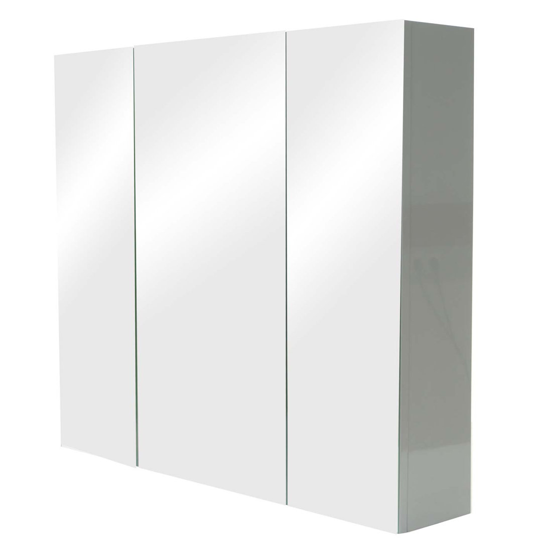 MCW-B19b Spiegelschrank, wandmontierter Badezimmer-Schrank, 6 hochglänzende Regalböden, 70 x 80 x 16 cm