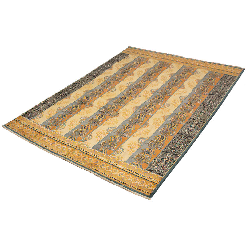 Tapis de bois one-of-kind-noué la 2010 ushak jaune/gris 10 pi 3 po x 13 pi en laine de 10 po Malene