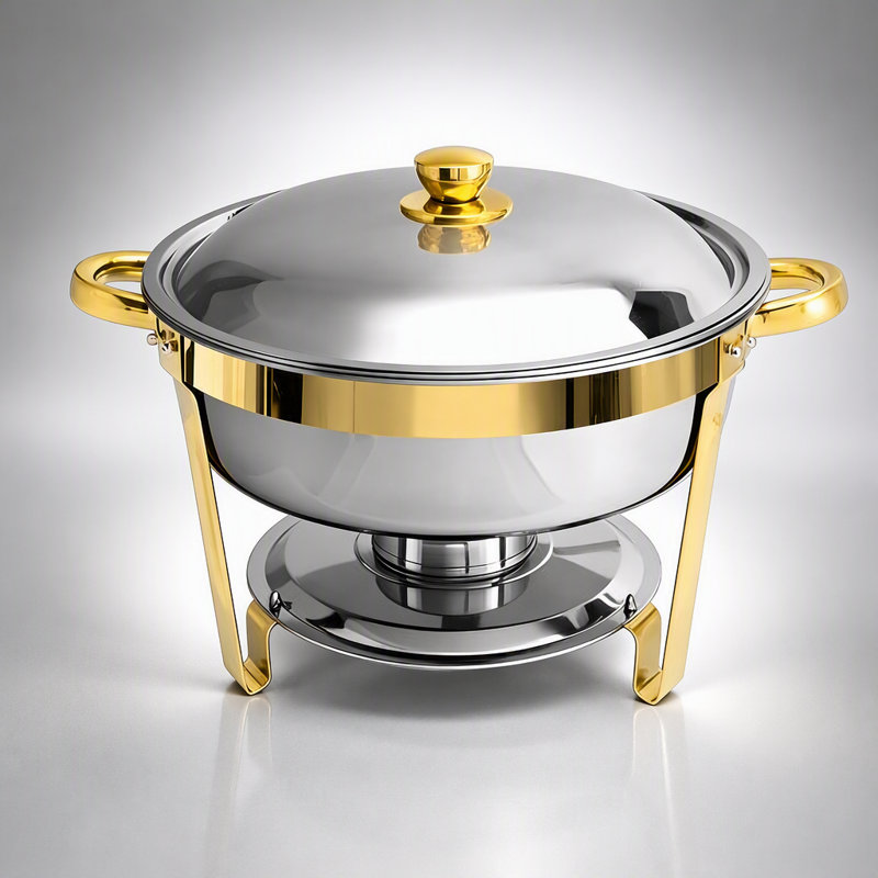 Service de buffet rond de 6 pièces doré pour la maison et l'extérieur, idéal pour réfrigérer et réchauffer les aliments., 6