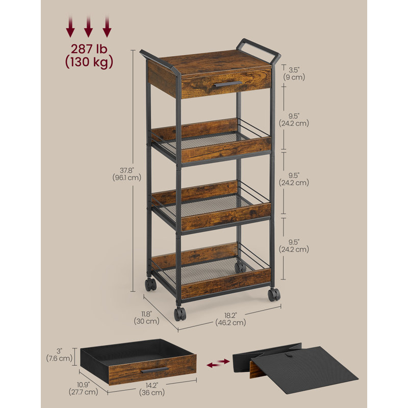Sulynn Wood Kitchen Cart, Black/Rustic Brown