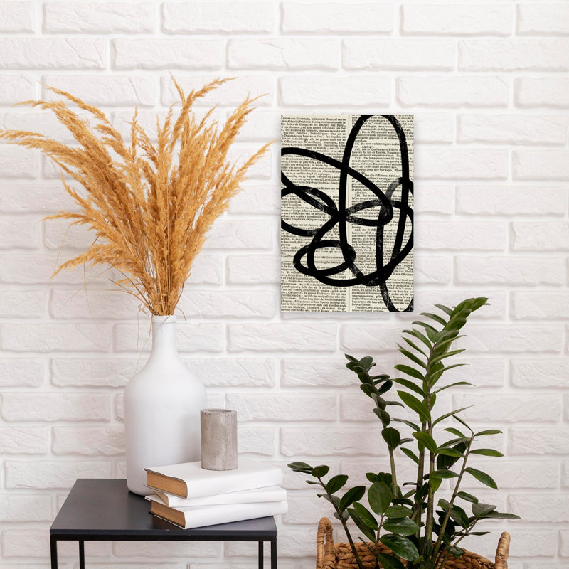 Abstract Text Lines Abstract Modern Wall Art Print 1 Piece Wrapped Canvas Wall Art, 45.72cm H x 30.48cm W