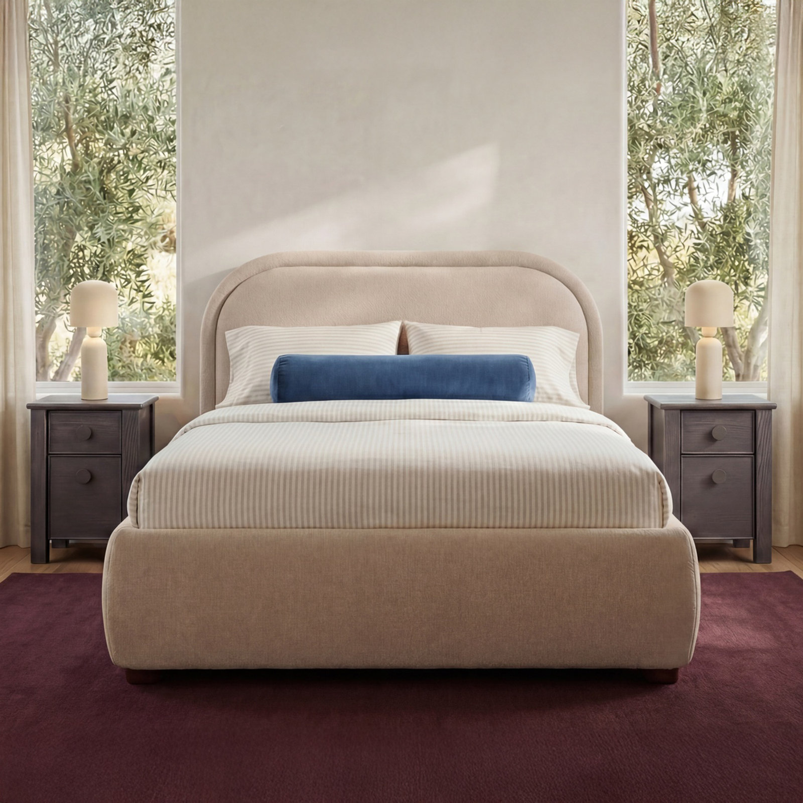 Shonda Linen Upholstered Bed, Queen, Brown