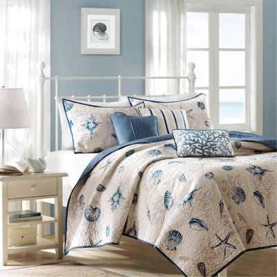 Ensemble de courtepointe en microfibre brossée avec coussins décoratifs bleu