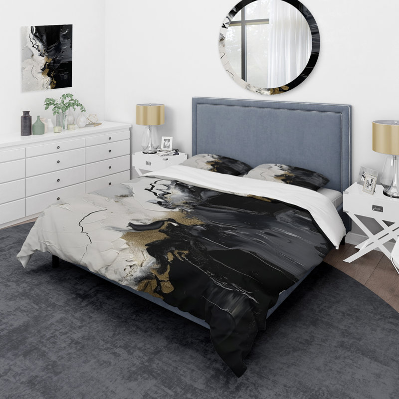 Ensemble de housse de couette noir texturé Splash Paint Art I Bedding, Housse de couette simple + 1 taie décorative stan