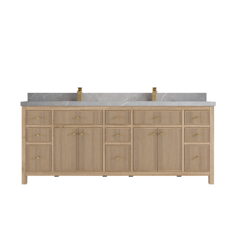 Sonoma Teak 84 " W Freestanding Standard Double Vanity Bathroom Vanity With Quartz Top