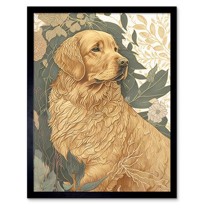 Golden Retriever Dog In Nature Soft Pastel Colour - Single Picture Frame Print