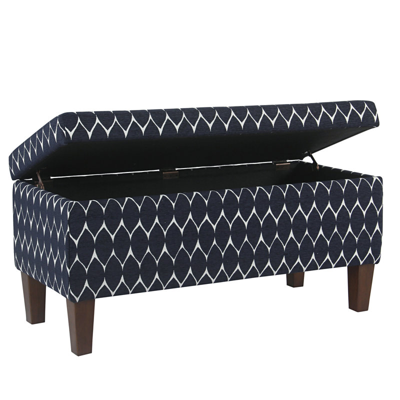 Genoveva Upholstered Storage Bench, Navy Abstract, Dark Walnut