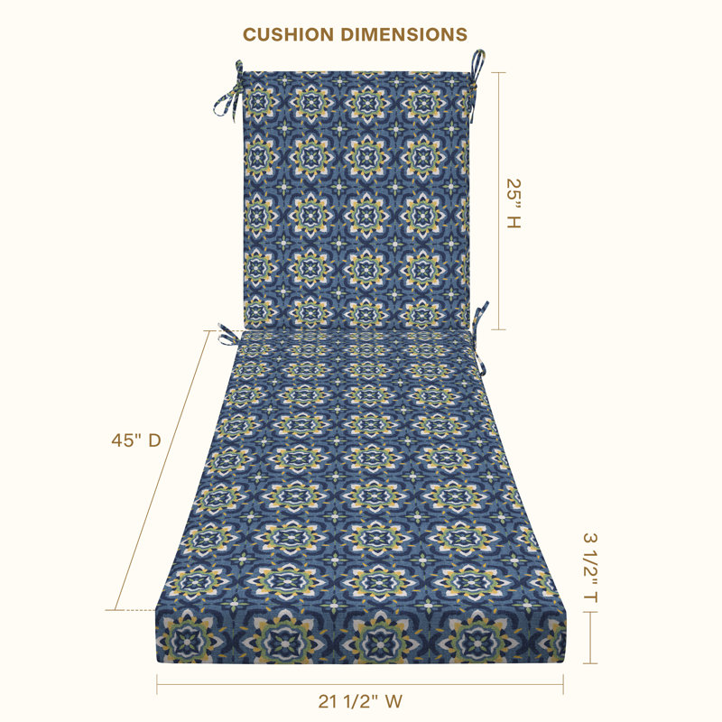 Coussin de chaise longue d'extérieur Meridian - Résistant aux intempéries, réversible, confort moelleux, 21.5" W x 70" D