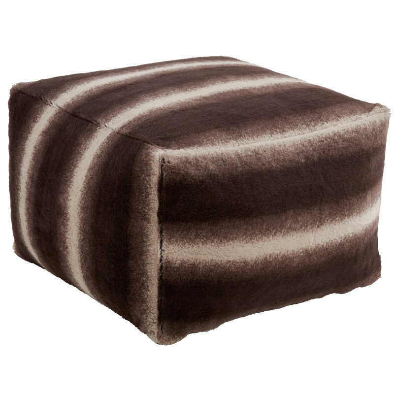 Hobgood Upholstered Pouf, Chocolate Faux Fur