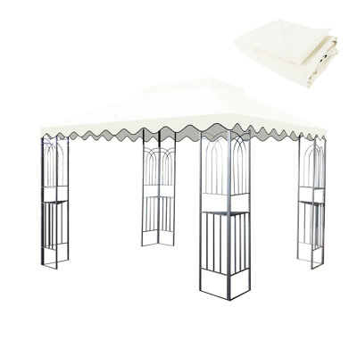 Auvent de remplacement pour pavillon de jardin 10 pi x 10 pi en rouge. Tissu résistant et imperméable. Filet de toit à deux niveaux et drainage pour patio Wonderful Time, hydrofuge. Trous de drain