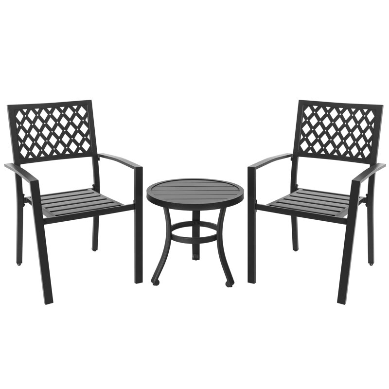 Outdoor 3-piece Iron Bistro Set, Powder-coated Finish, Black