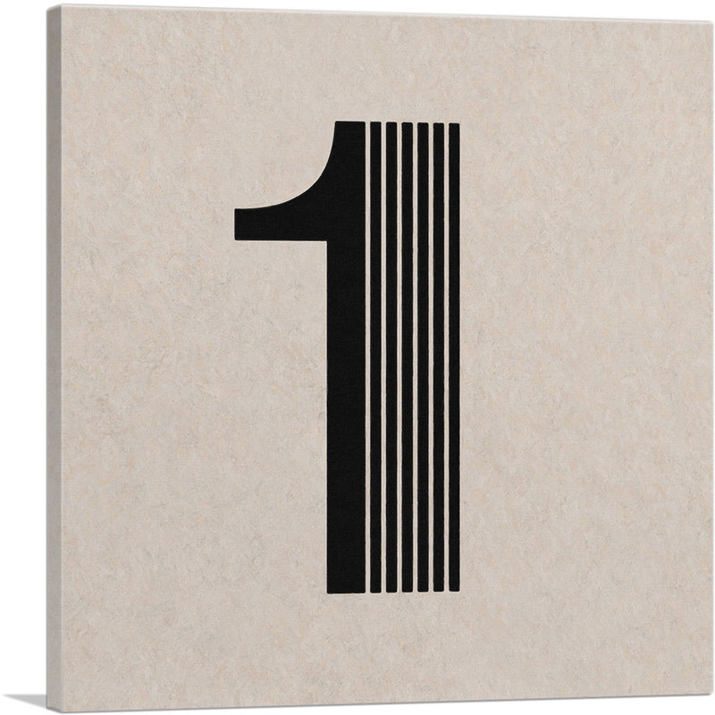 «Beige Black Line Alphabet Number 1 One Chiffre», reproduction d'art textuel sur toile tendue, H 26 po x l 26 po x P 1,5 po