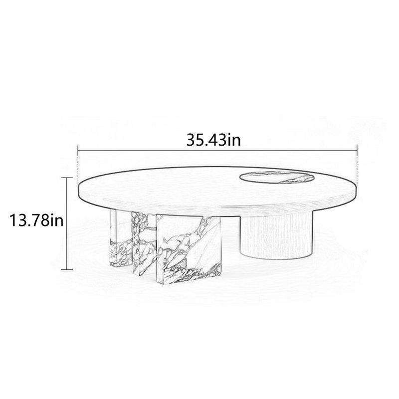 Round simple multi-functional tea table, 13.78" H x 35.43" L x 35.43" W