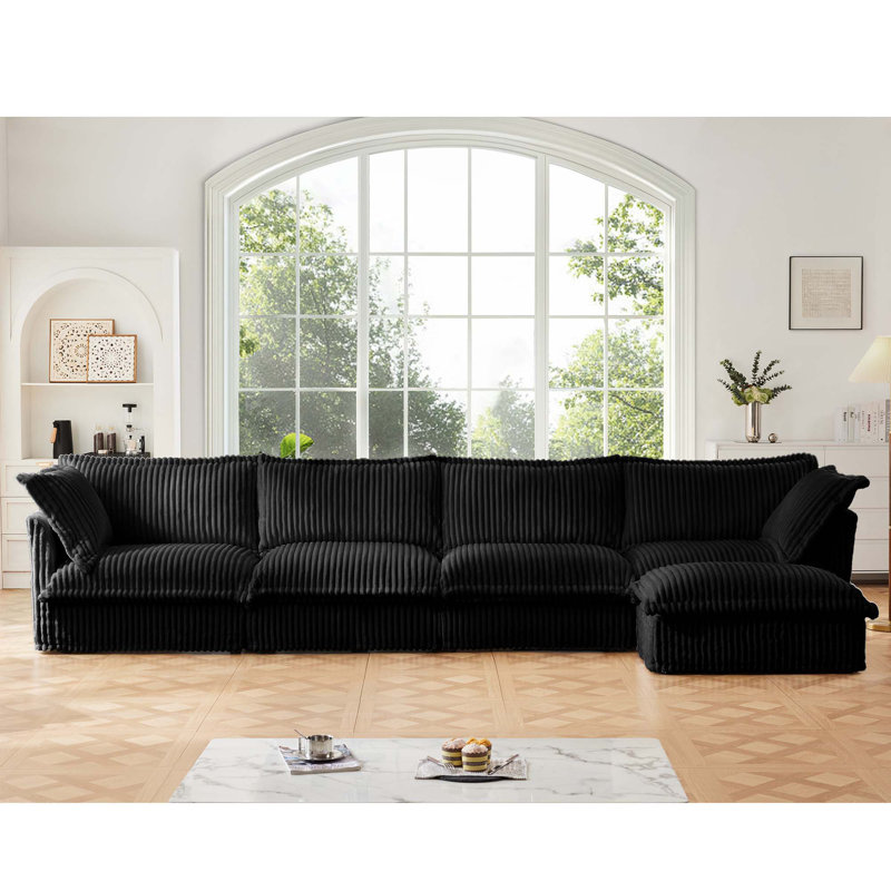Canapé modulaire confortable à housse avec configurations polyvalentes pour les espaces de vie, Velours côtelé noir