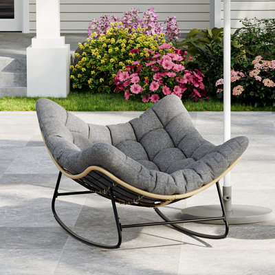 Chaise berçante de patio en forme d'œuf en acier avec coussin