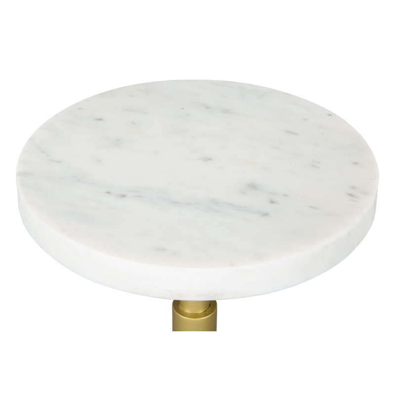 White Marble and Gold Metal Round Accent Table