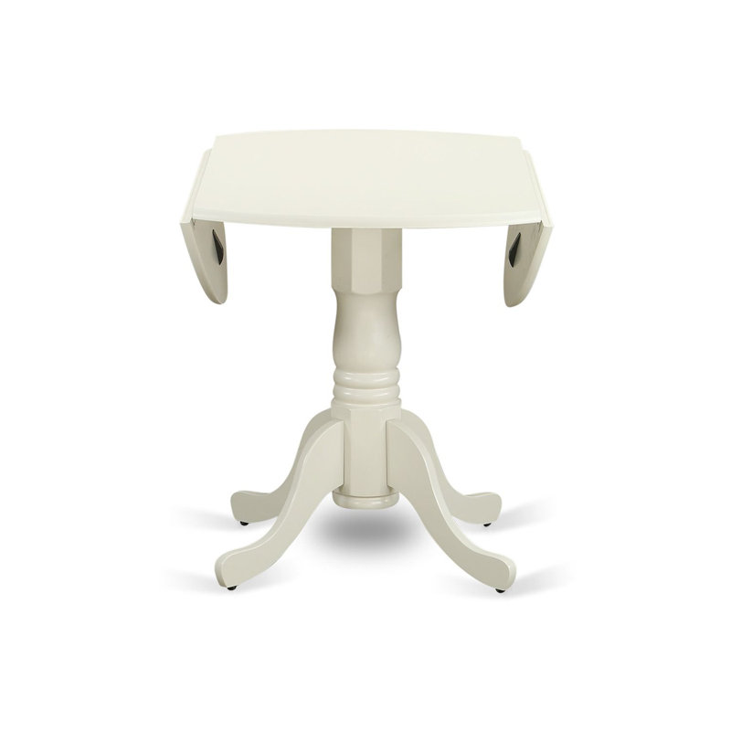 Ensemble de table de salle à manger 5 pièces comprenant une table ronde avec Dropleaf et 4 chaises Parson rembourrées en tissu gris, 42 x 42 pouces, blanc lin