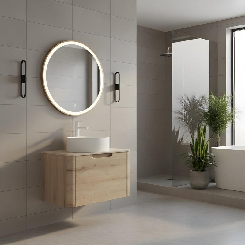 Meuble-lavabo mural 24 po avec vasque ronde en céramique blanche, 24"