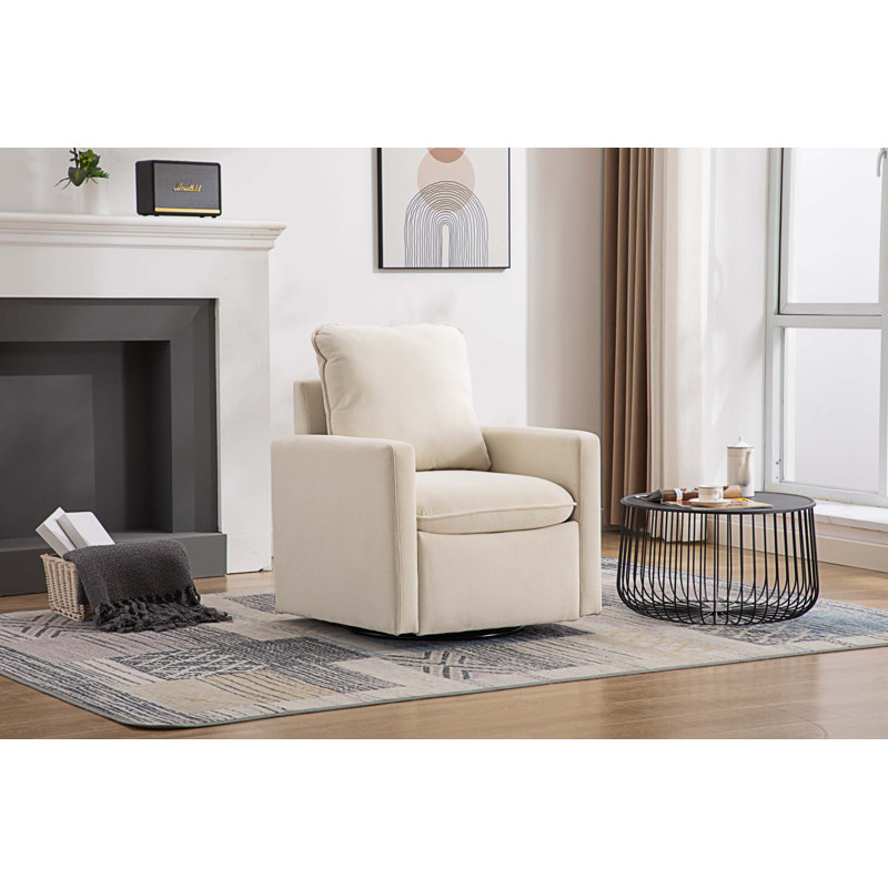 Fauteuil demi-tonneau pivotant l 32,48 po Willenzard, Velours beige 1