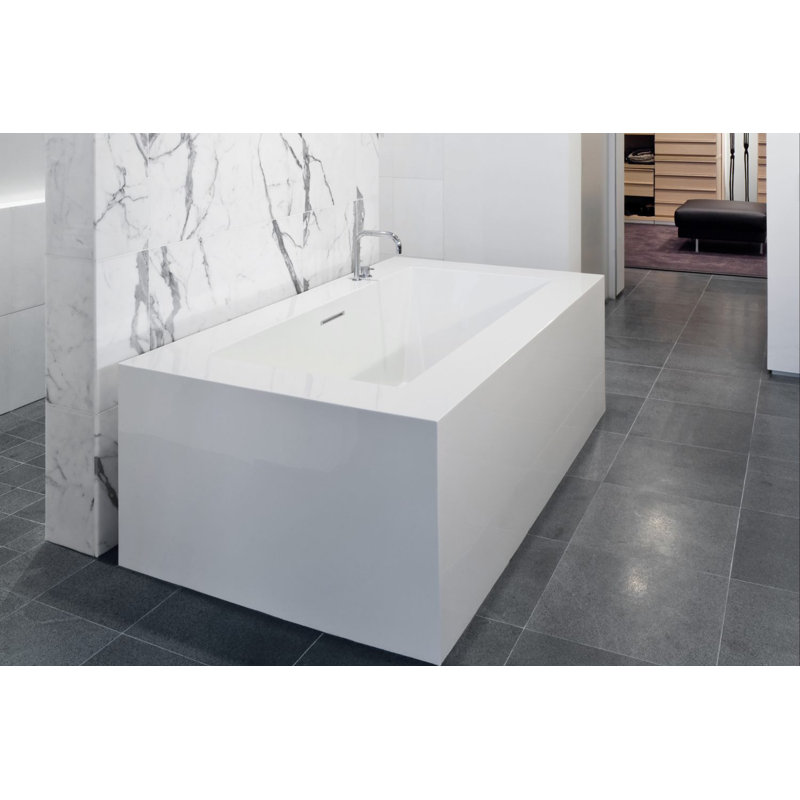 Cube 72'' x 40'' Soaking Solid Surface Bathtub, White True High Gloss, Polished Chrome