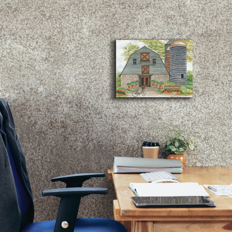 «Bluebird Barn» par Cindy Jacobs, art mural sur toile, H 12 po x l 16 po x P 0,75 po