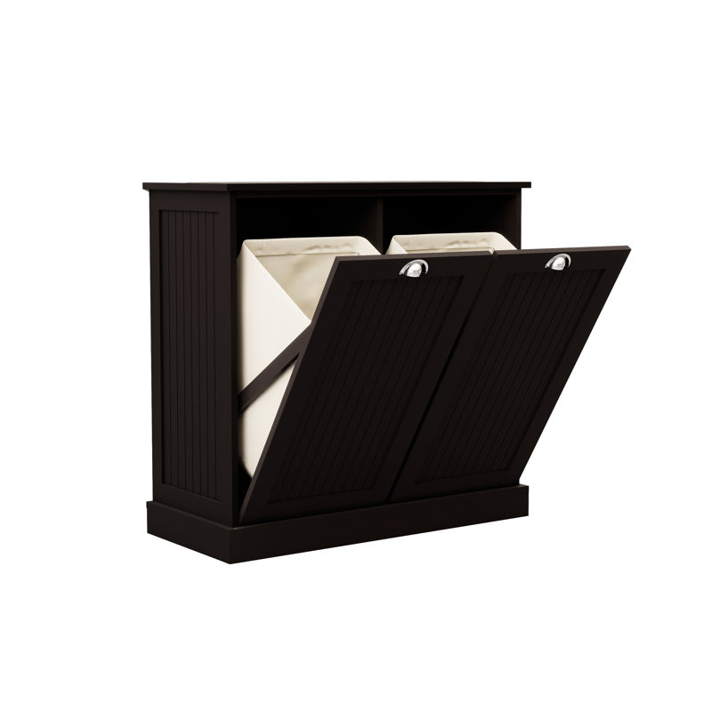 Black E1 Laundry Cabinet, Two Compartments, Painted, Removable Bags, 100-Pound Load Capacity, Assembly Required At Home With Drill Organizer Cabinet - Painted Exterior