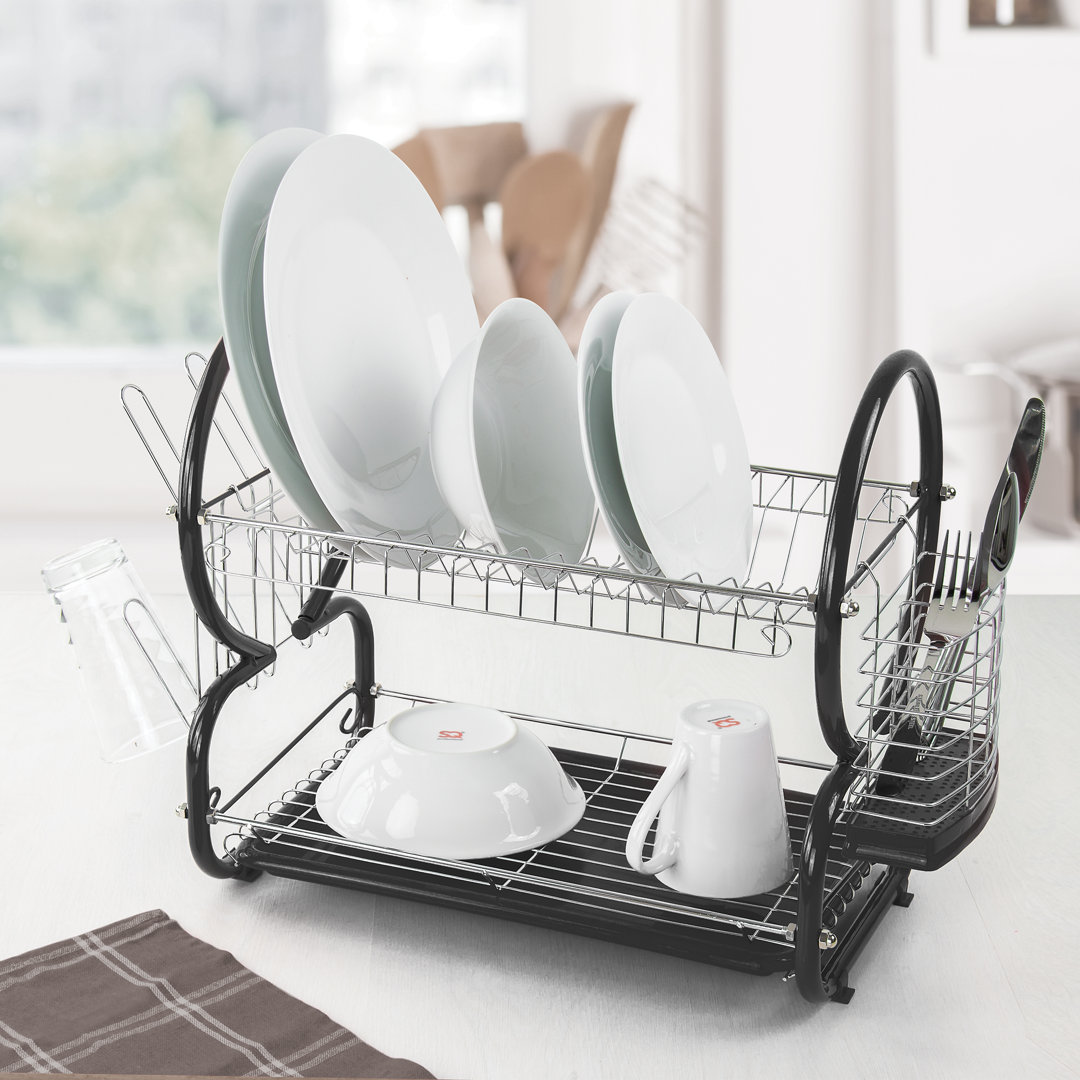 SQ Professional Two-Tier Dish Rack with Drip Tray Rinse Basket