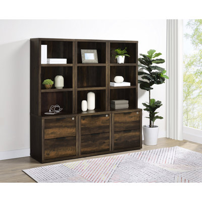 Bibliothèque 3 pièces en pin foncé foncé avec tablettes fermées à l'arrière pour un rangement stylé dans l'espace de vie