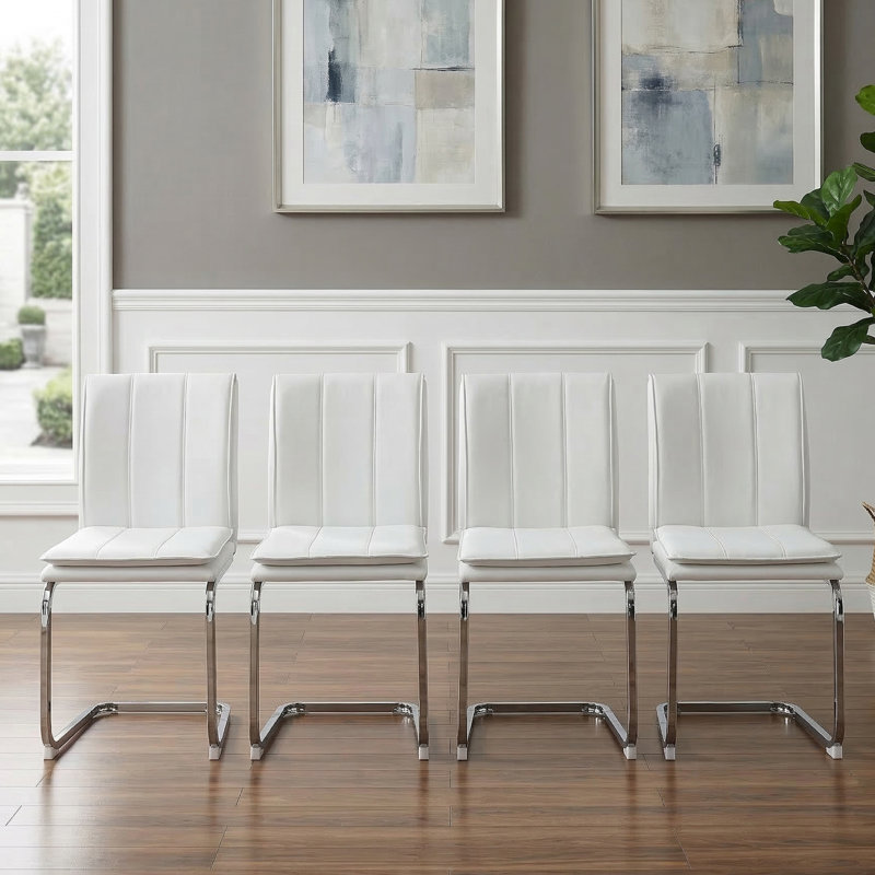 Ensemble de 4 chaises de salle à manger rembourrées en similicuir rembourrées, blanc / noir, Blanc/Noir